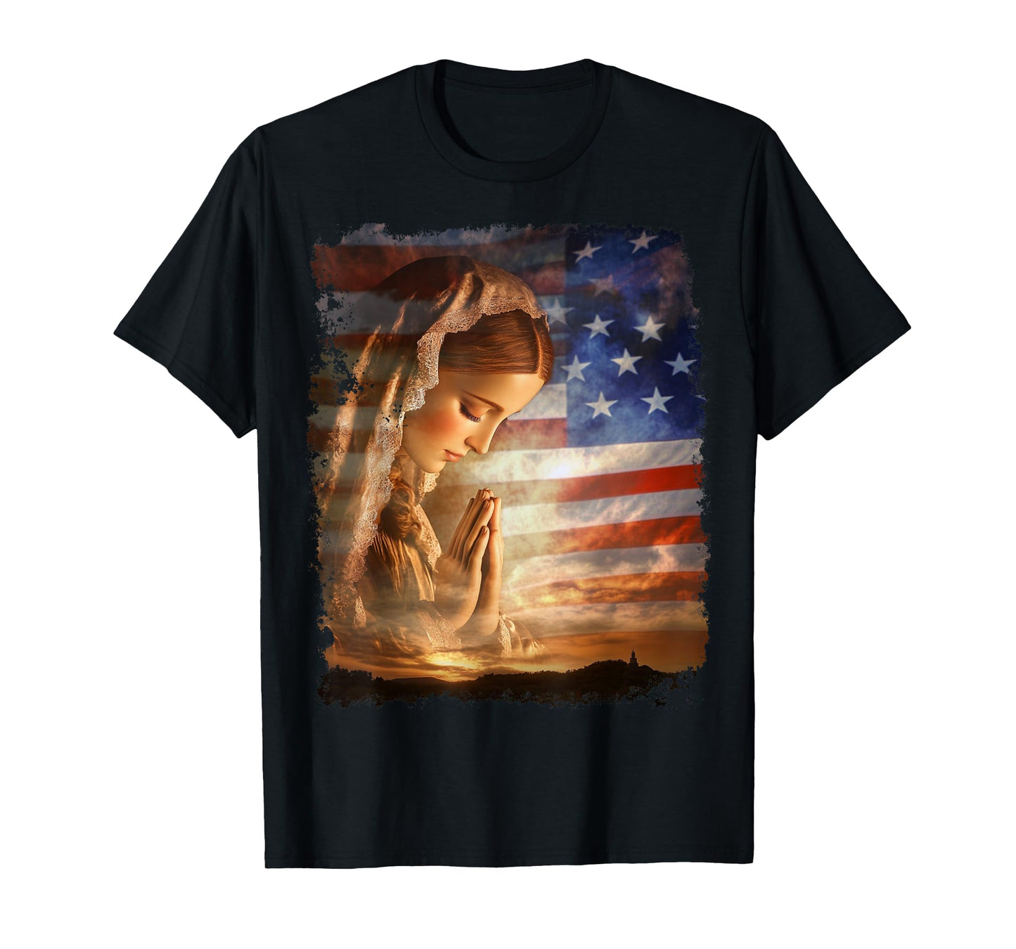 USA American US Flag The Virgin Mary T-Shirt