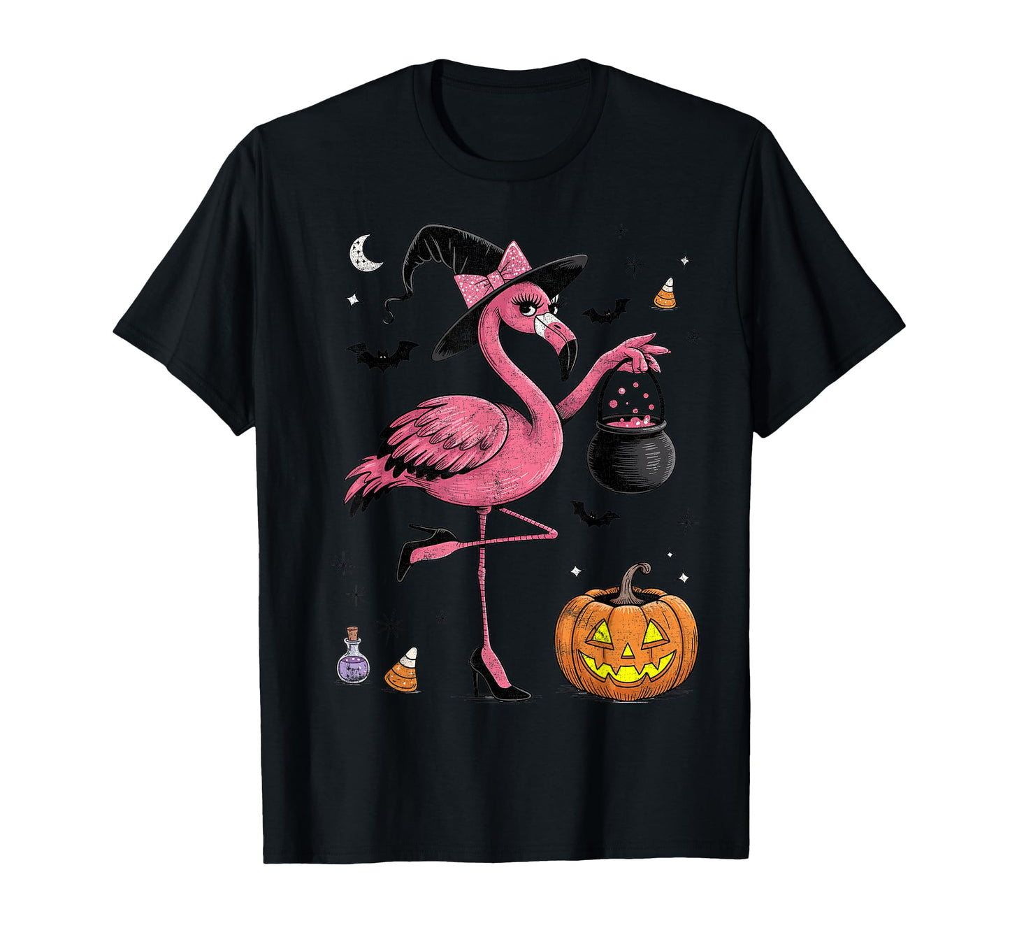 Halloween Flamingo Witch Flamingoween Funny Costume T-Shirt