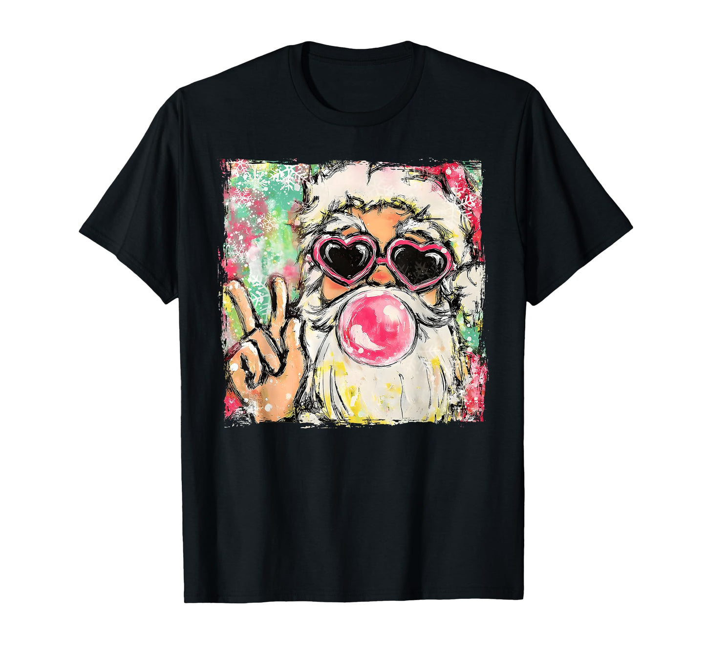 Vintage Retro Santa Bubble Gum Pink Sunglasses Christmas T-Shirt