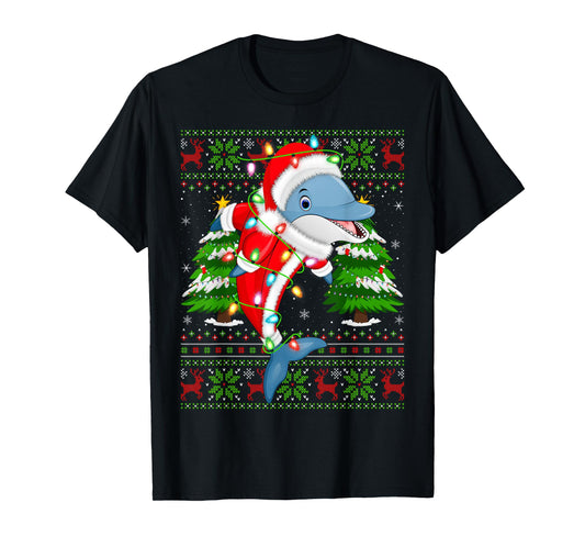Dolphin Christmas Lights Santa Costume Ugly Xmas Sweaters T-Shirt