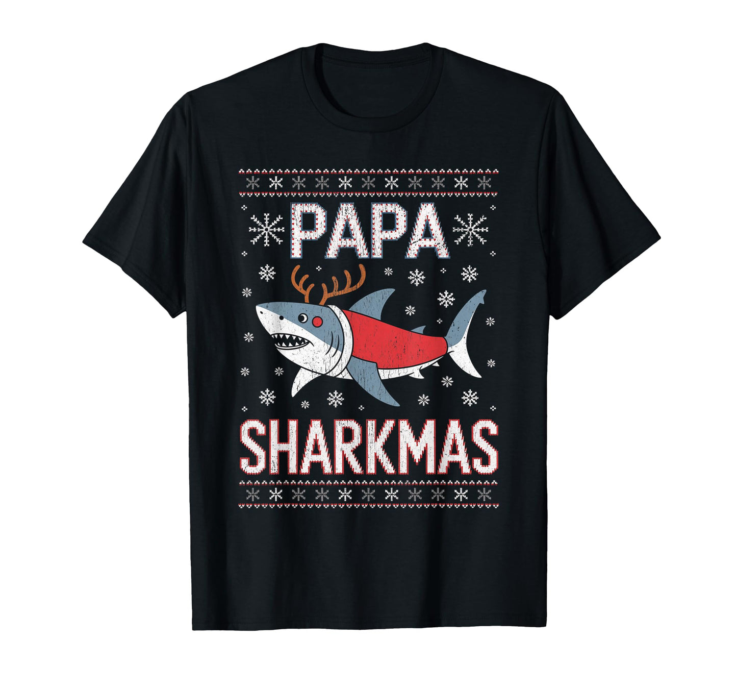 Papa Sharkmas Funny Shark Santa Hat Ugly Christmas Sweater T-Shirt