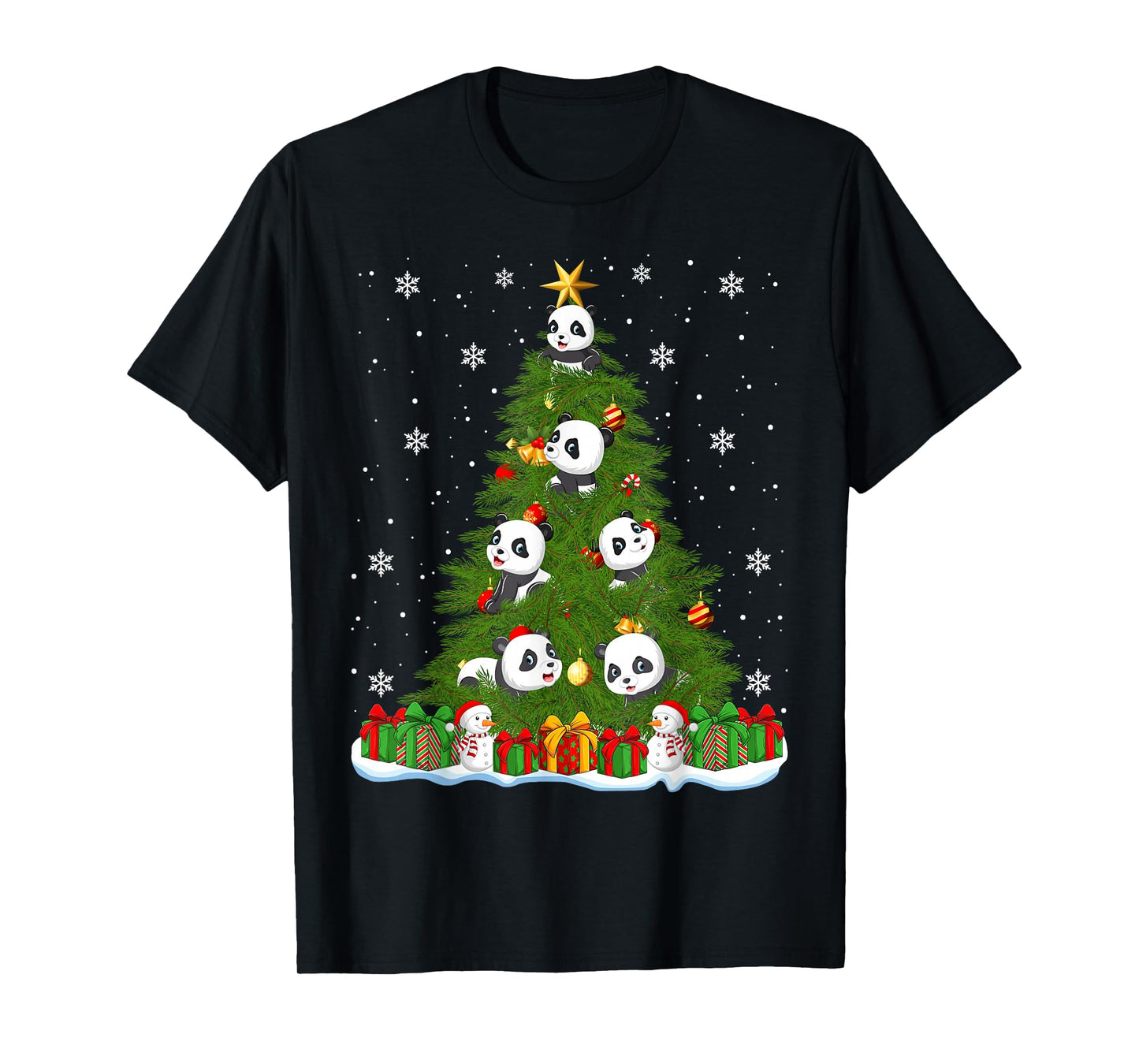 Funny Panda Christmas Tree Holiday Decor Xmas Sweater Lights T-Shirt