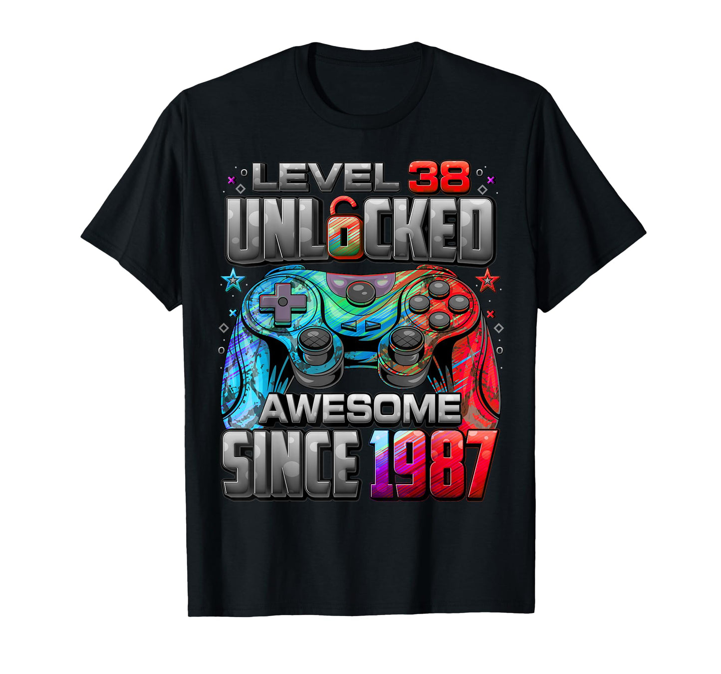 Level 38 Unlocked Awesome Since 1987 38th Birthday Gaming T-Shirt