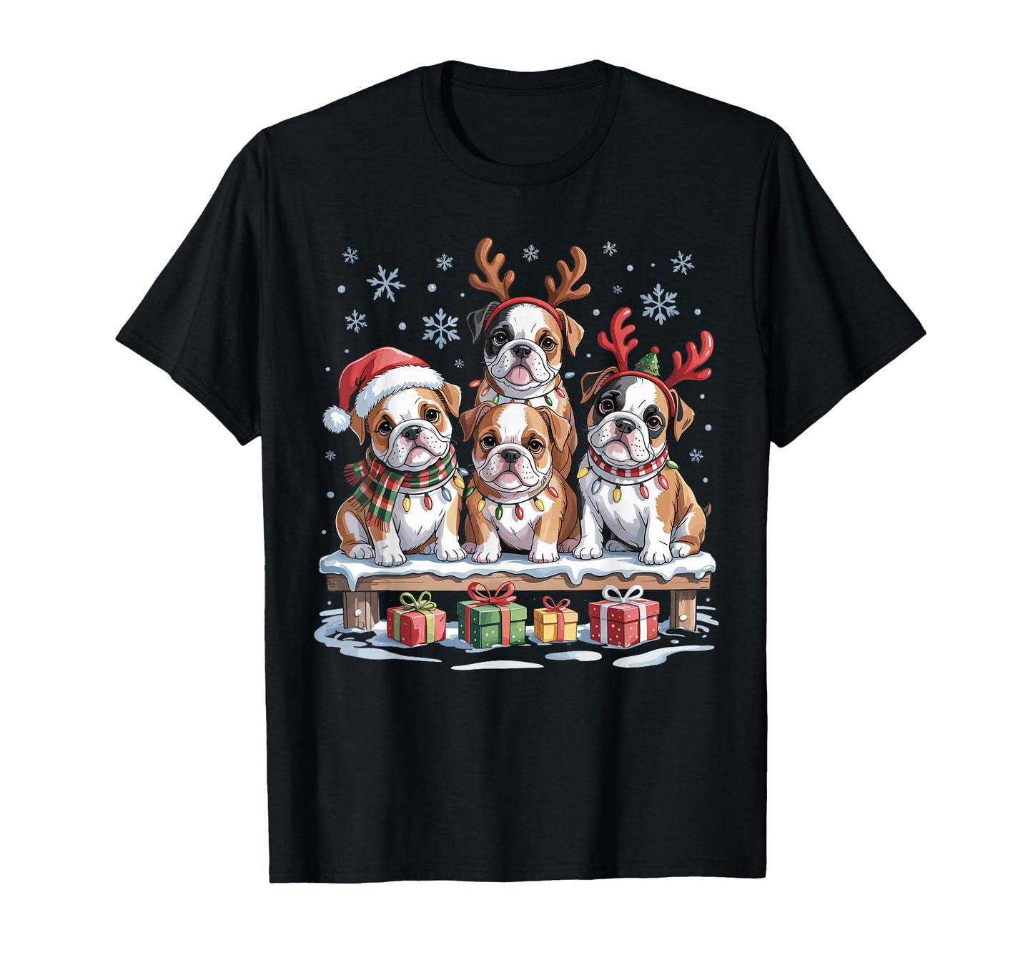 Cute Bulldog Christmas Puppies Dog Lovers Funny Holiday T-Shirt