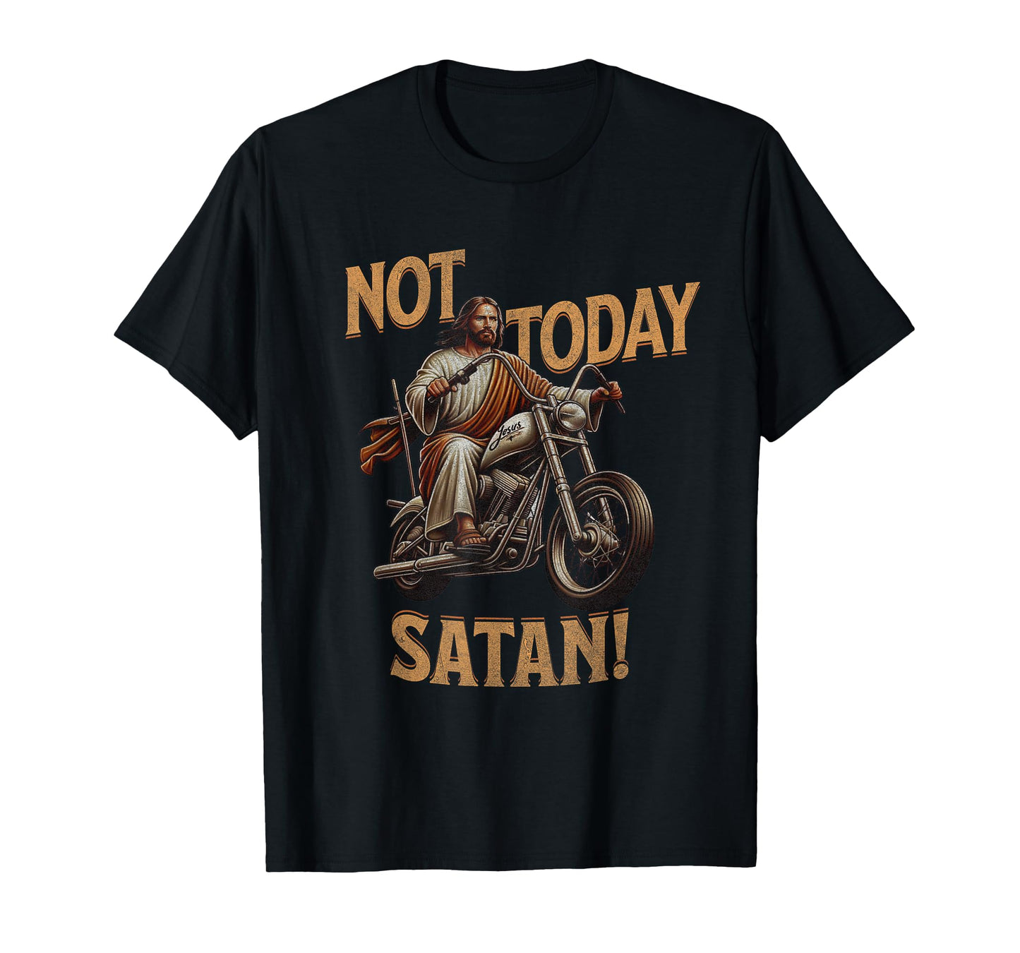 Retro Not Today Satan Jesus Riding A Chopper Motorcycle T-Shirt