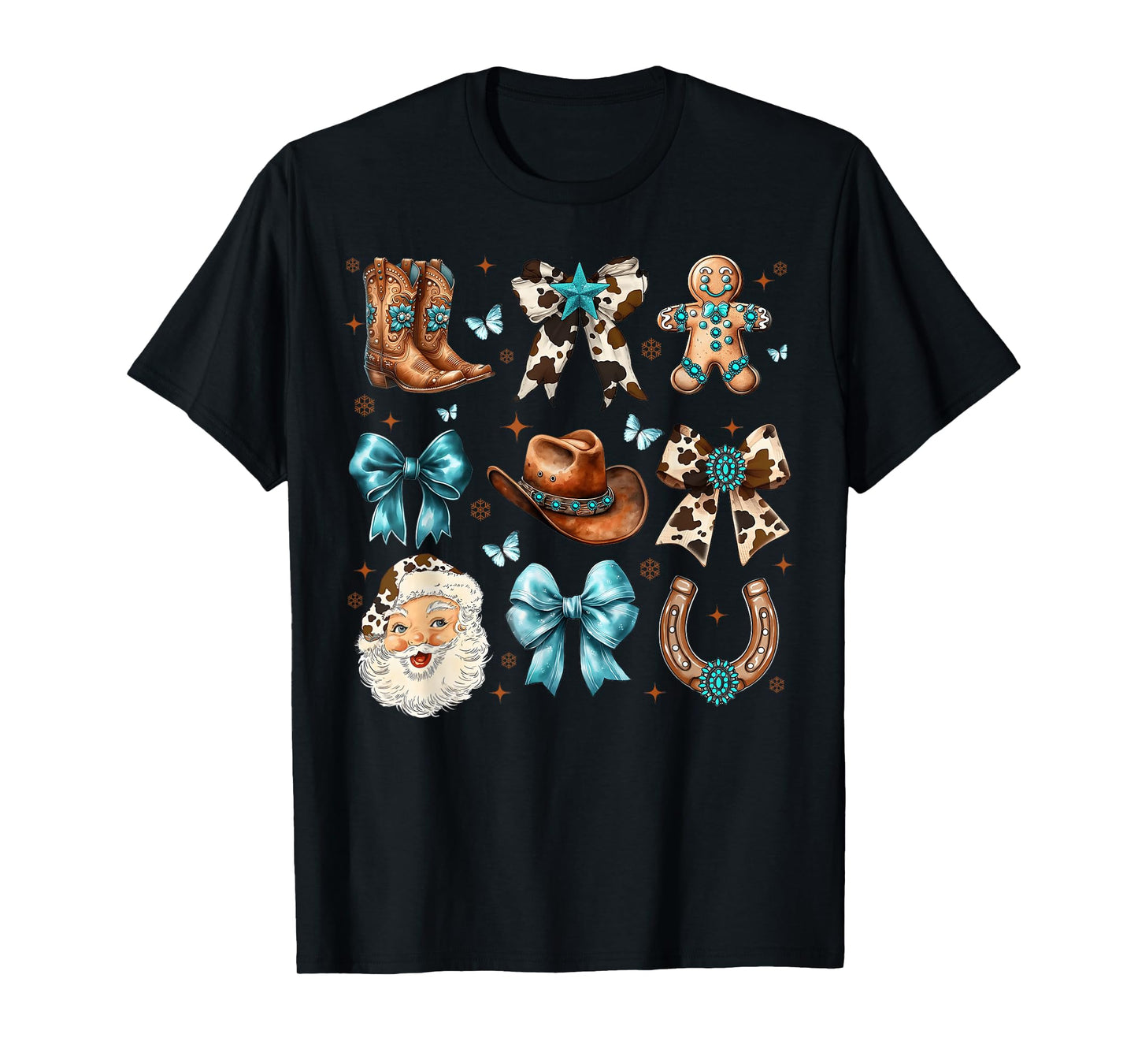 Howdy Christmas Coquette Bow Santa Cowboy Boot Western Xmas T-Shirt