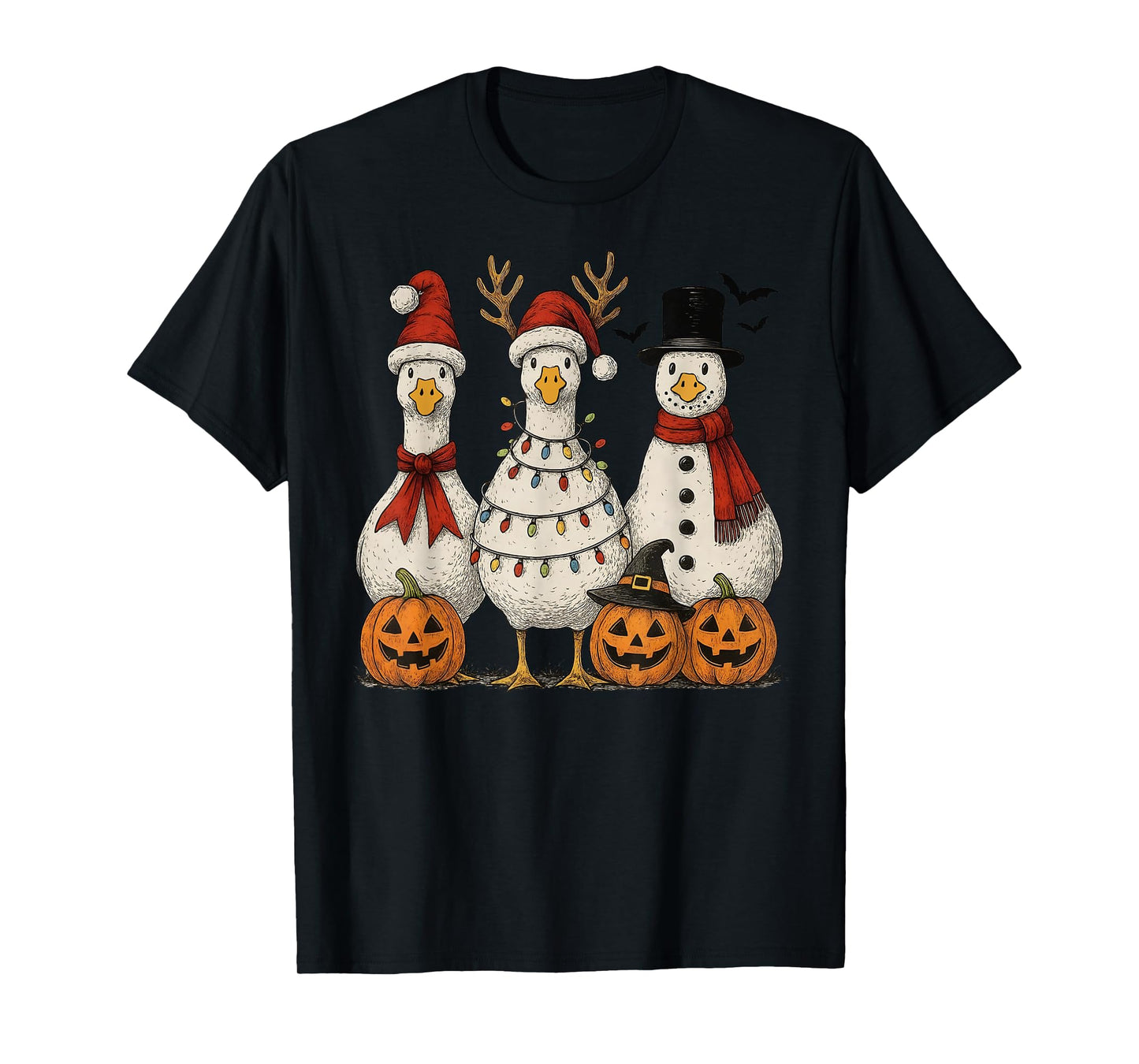 Vintage Christmas Goose Funny Santa Goose Xmas Light T-Shirt