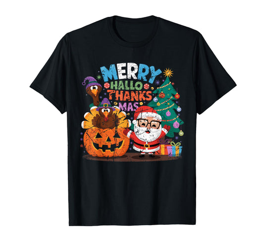 Merry Hallothanksmas Halloween Thanksgiving Christmas Mashup T-Shirt