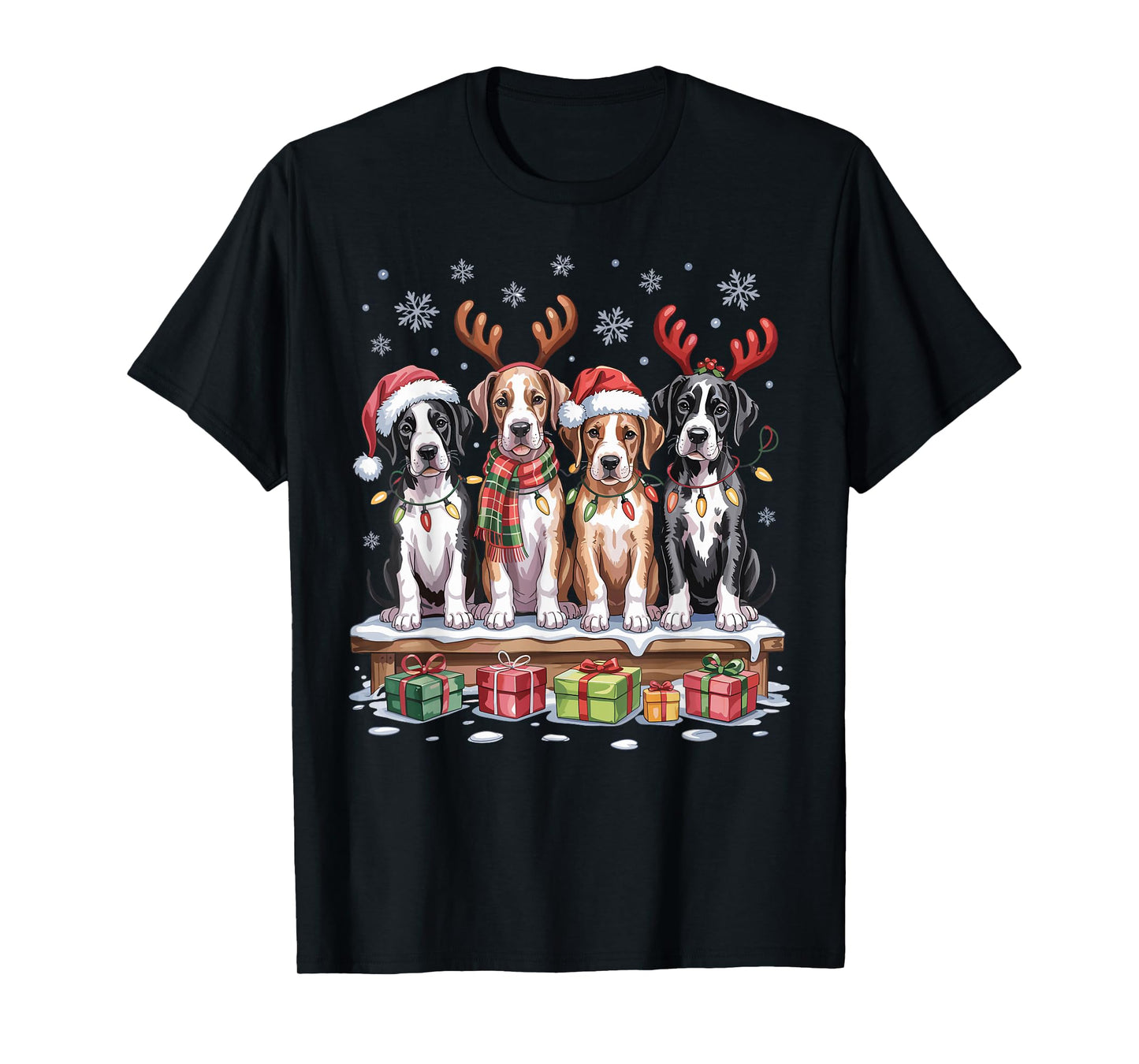 Cute Great Dane Christmas Puppies Dog Lovers Funny Holiday T-Shirt