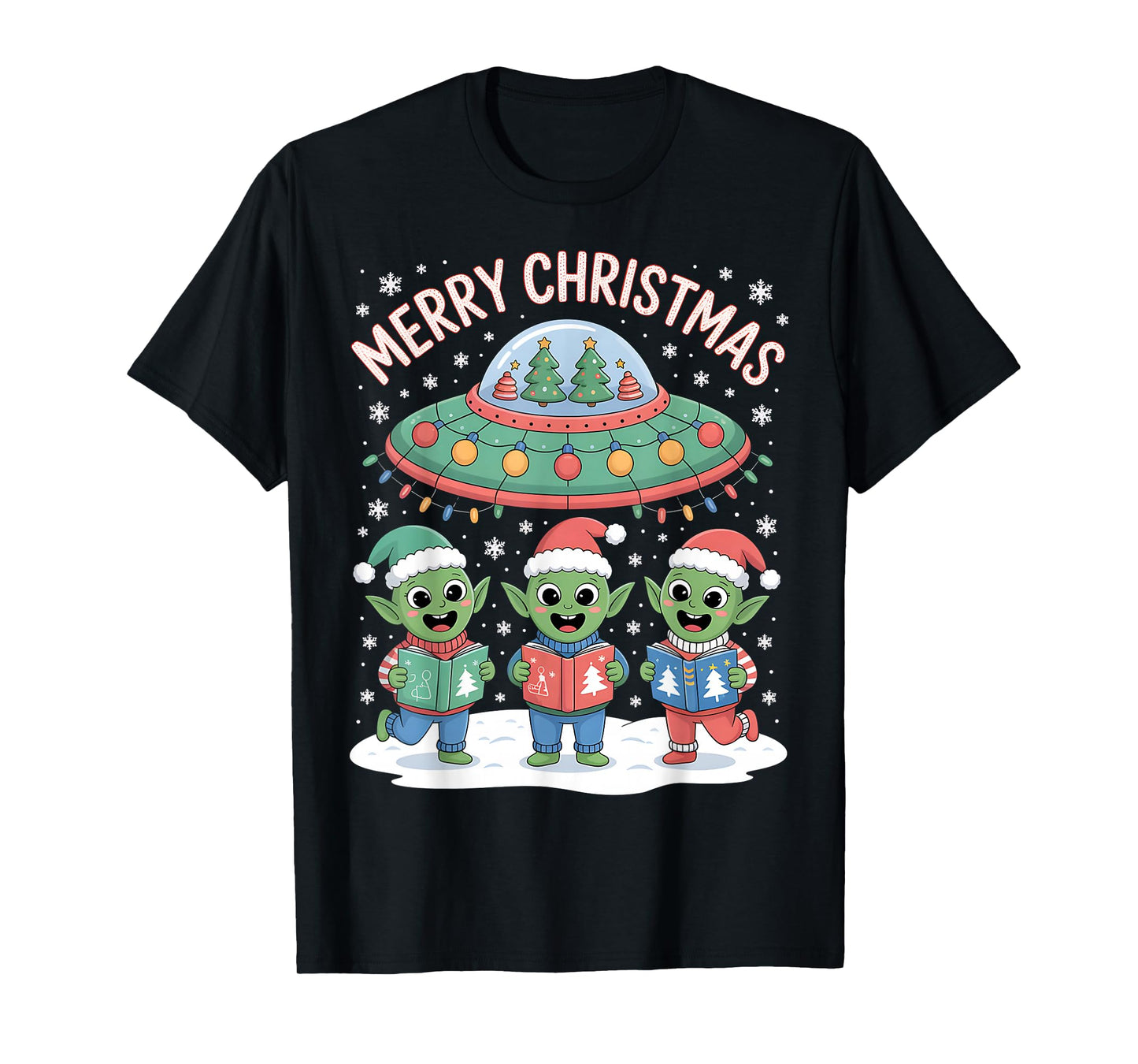 Funny Alien Trio Merry Ugly Christmas Santa Hat Gifts Xmas T-Shirt