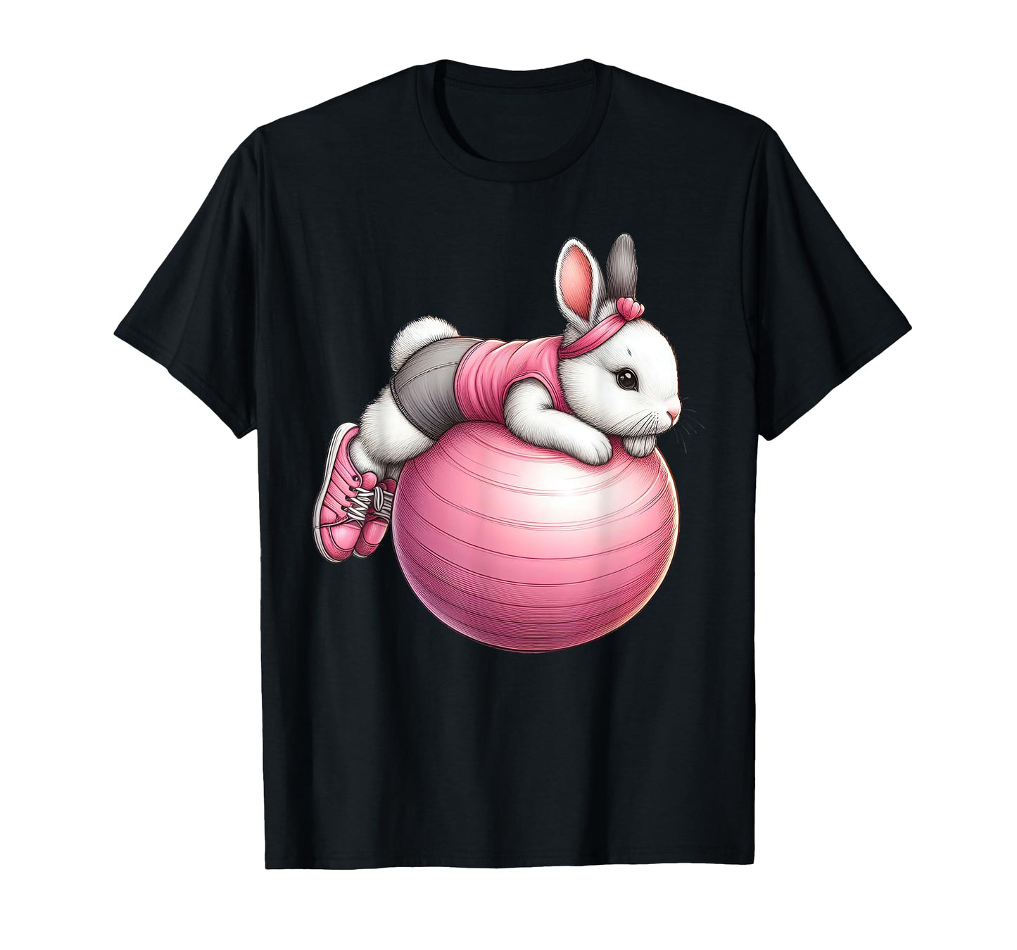 Easter Bunny on Exercise Ball Gym Fitness Workout Training T-Shirt