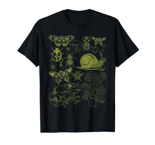 Frog Mushroom Moth Vintage Biology Goblincore Aesthetic T-Shirt