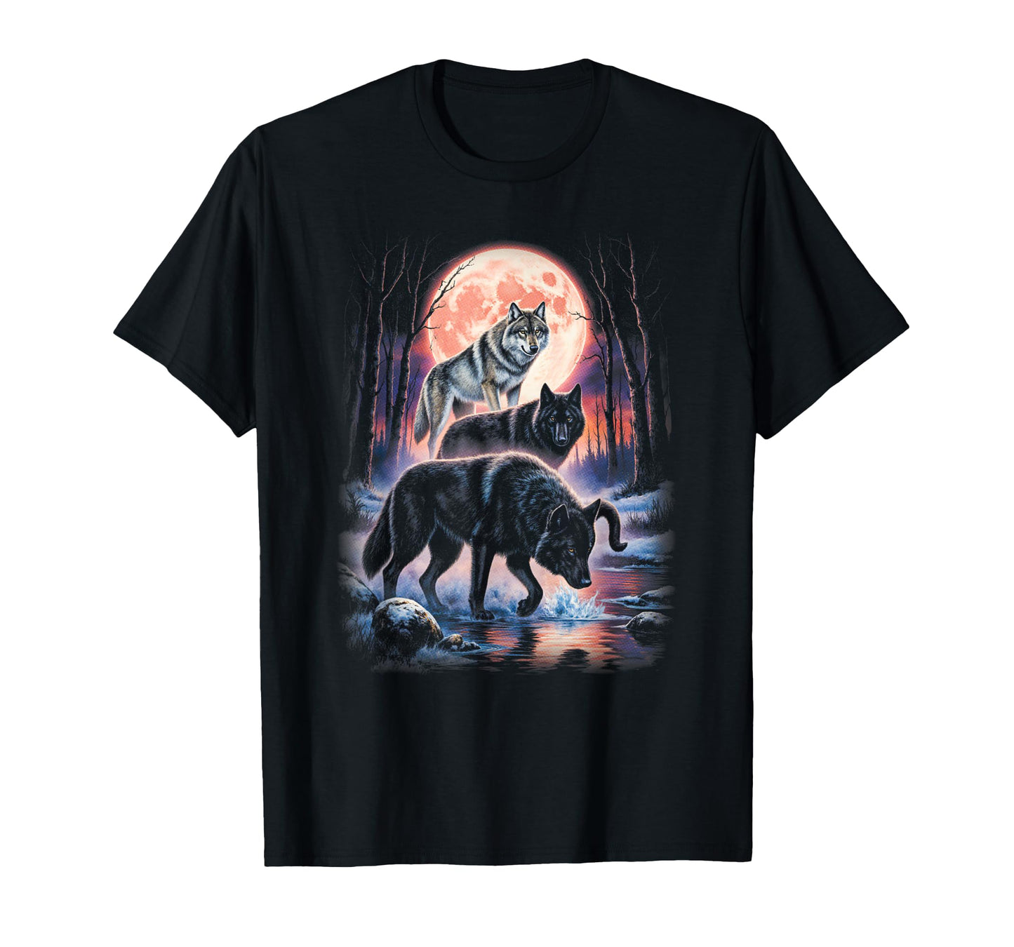 Wolf Howling at The Moon with Mystical Moon Vibes T-Shirt