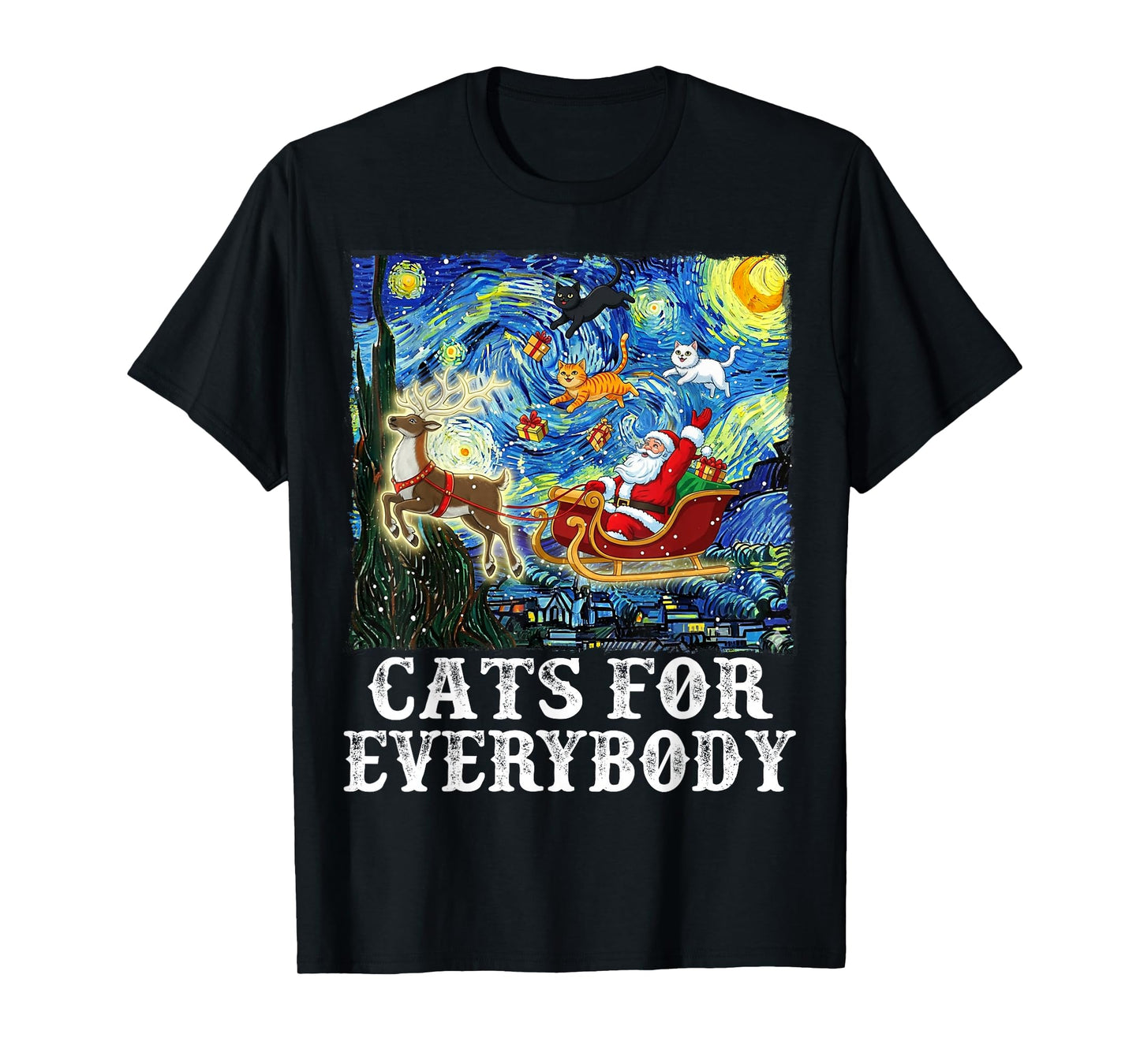 Christmas Cat for Everybody Santa Reindeer Starry Night Xmas T-Shirt