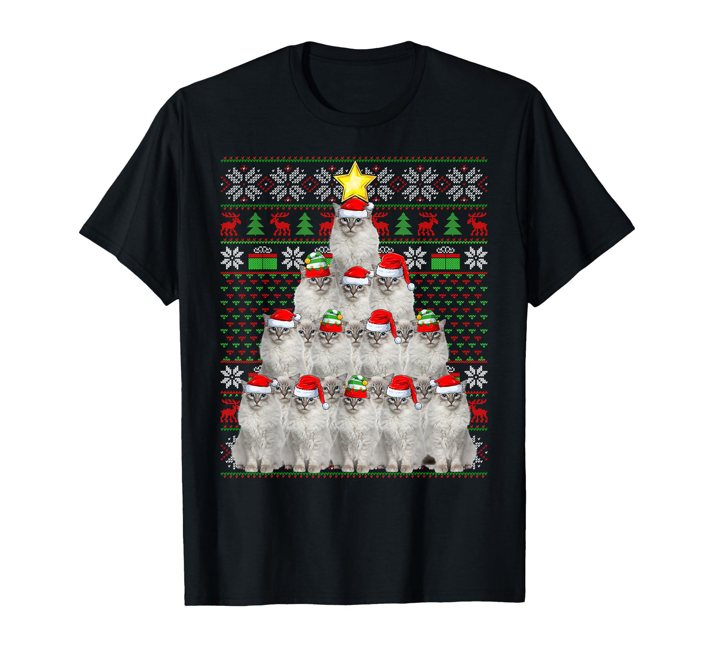 Cats Christmas Tree Santa Elf Cat Ugly Xmas Sweaters T-Shirt
