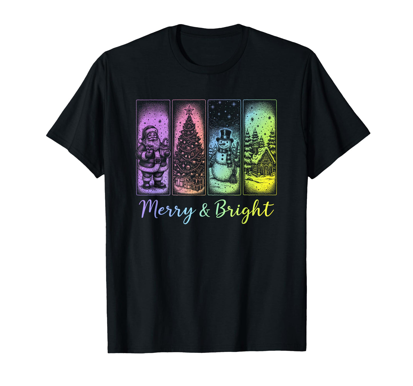 Merry and Bright Retro Christmas Holiday Graphic T-Shirt