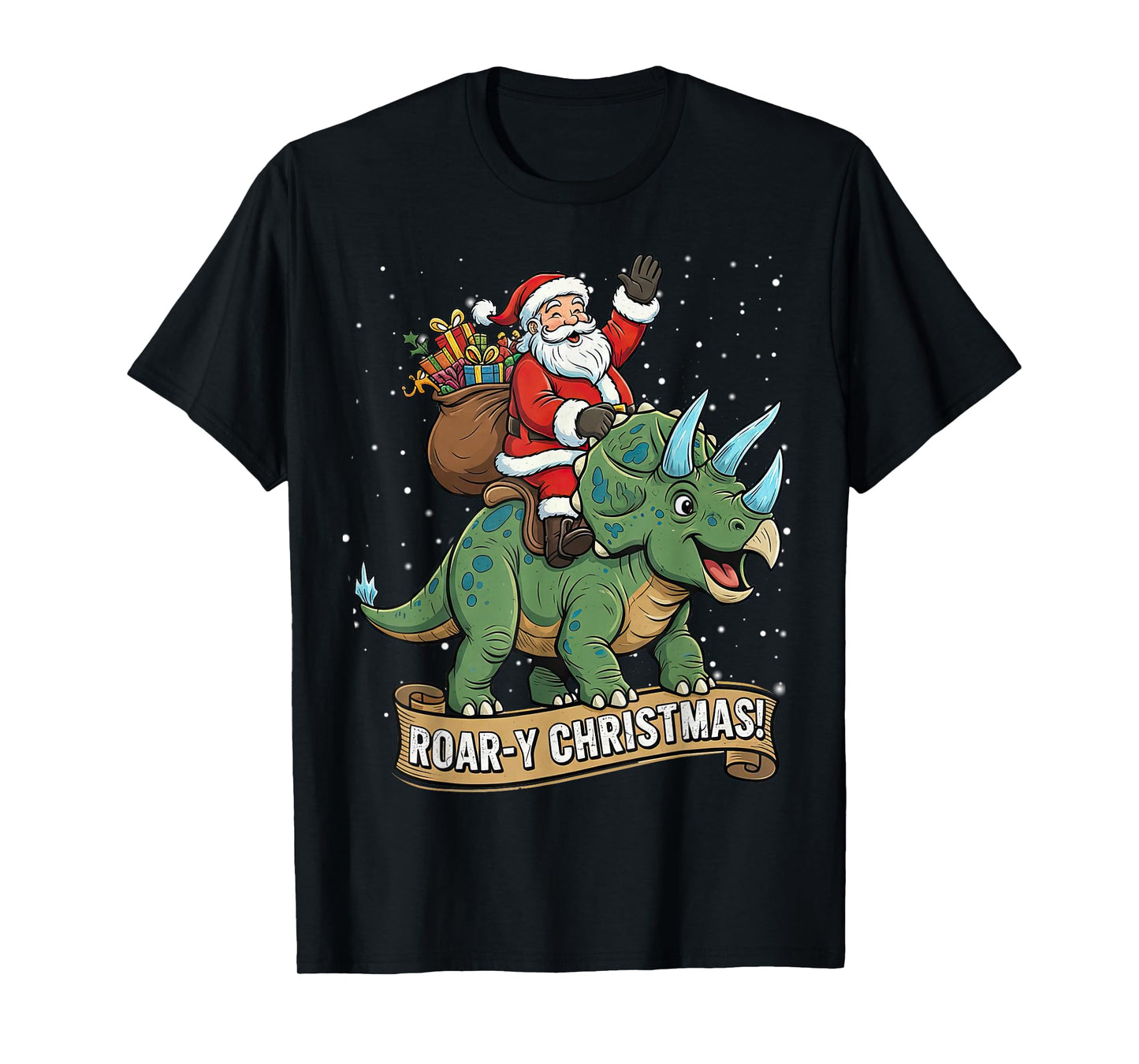 Roar-Y Christmas Funny Santa Riding Dinosaur Triceratops T-Shirt