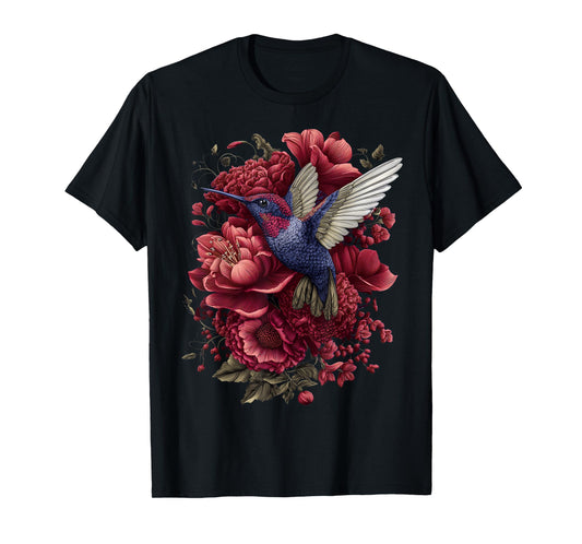 Enchanted Hummingbird Rose, Cottagecore Vintage Floral Bird T-Shirt