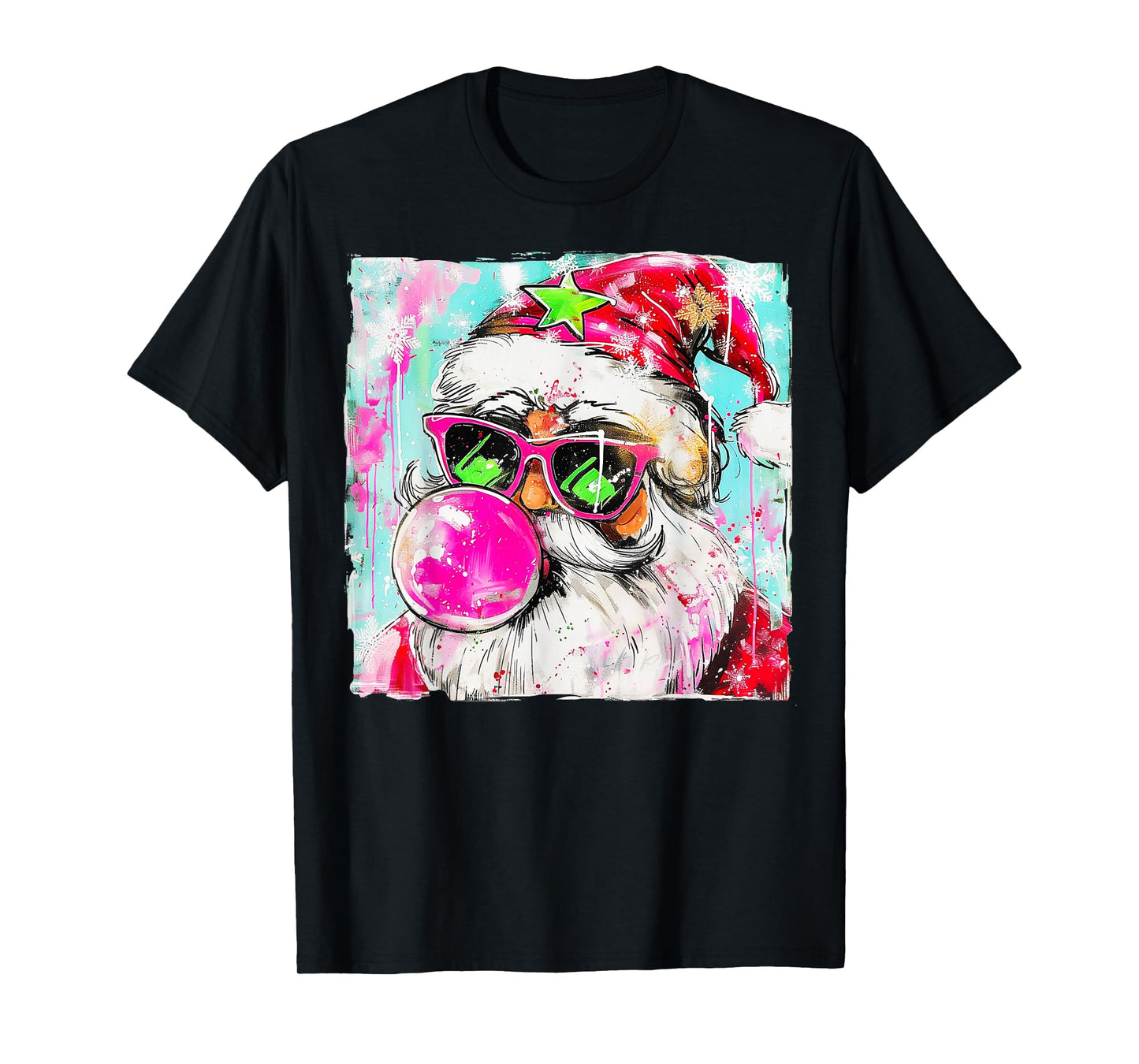 Vintage Retro Santa Christmas Bubble Gum Pink Sunglasses T-Shirt