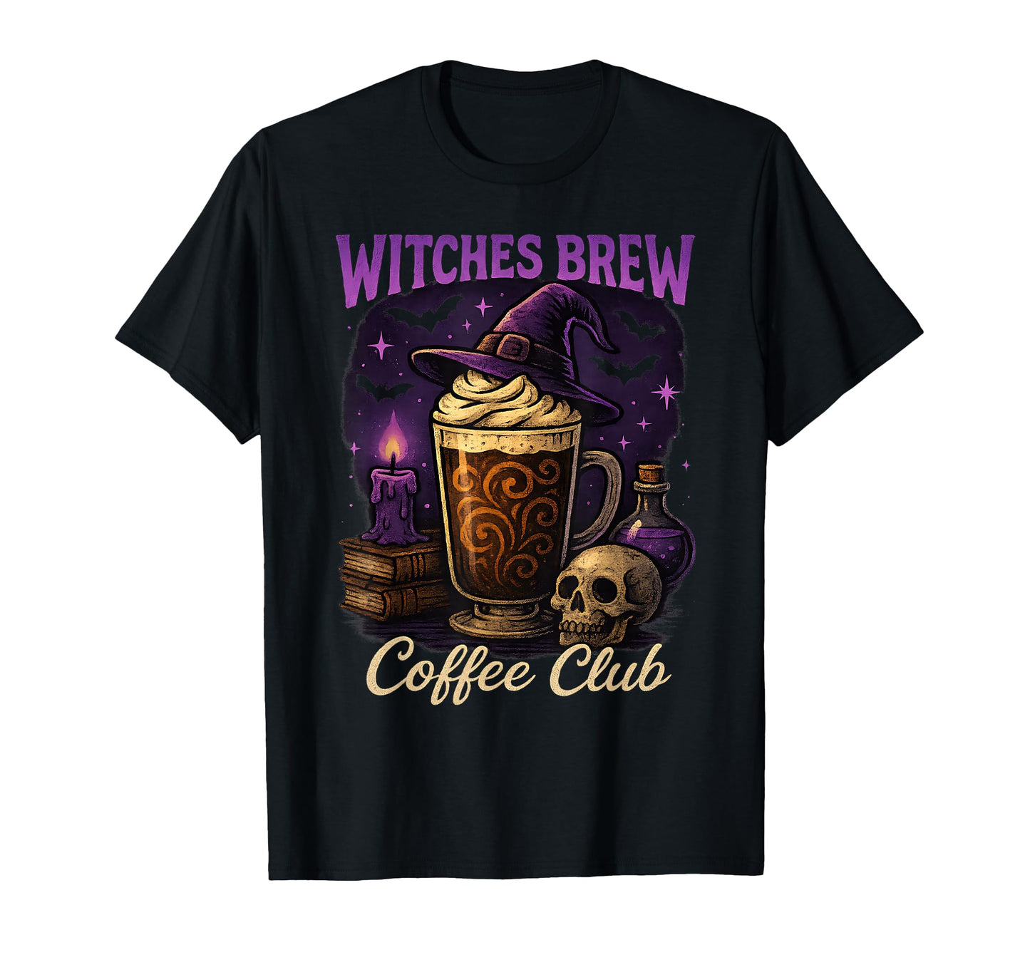 Witches Brew Coffee Club Halloween Witch Hat Latte Design T-Shirt
