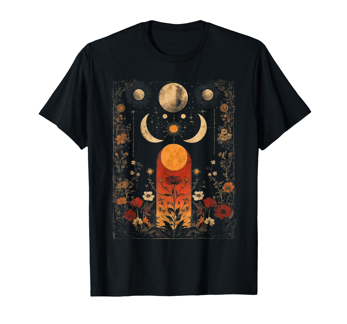 Lunar Flower Garden Moon Phase Celestial Botanical T-Shirt