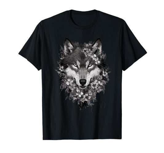 Floral Wolf Vintage Flowers Wolf Face for Wolves Lover T-Shirt