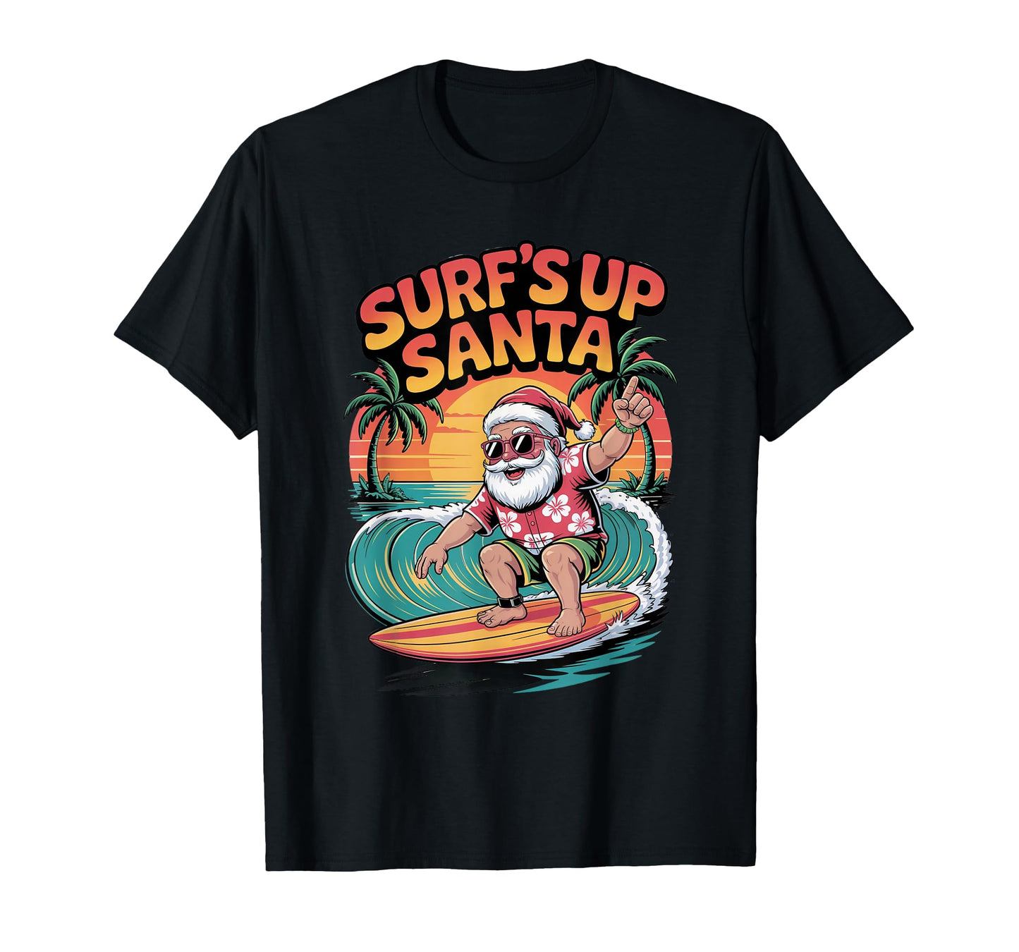 Surf’s Up Santa Retro Tropical Christmas Holiday Vibes T-Shirt