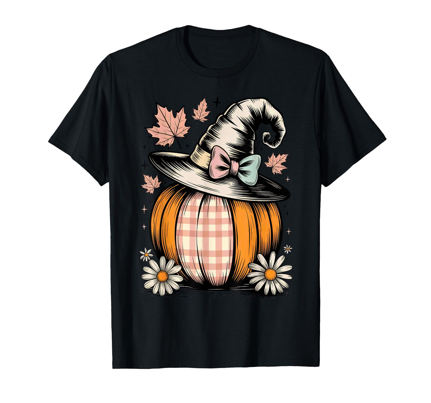 Fall Pumpkin with Witch Hat Coquette Halloween T-Shirt