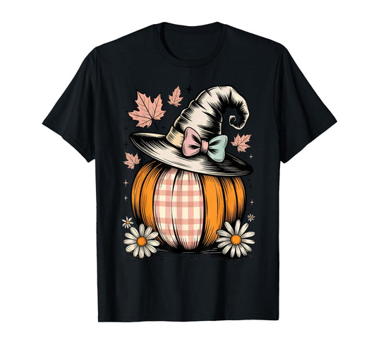 Fall Pumpkin with Witch Hat Coquette Halloween T-Shirt
