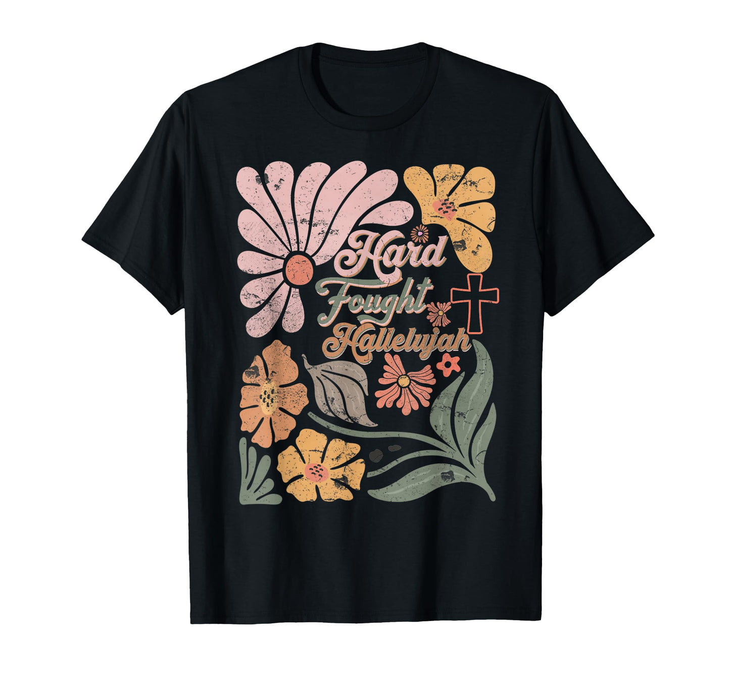 Boho Retro Christian Hard Fought Hallelujah Men Women T-Shirt