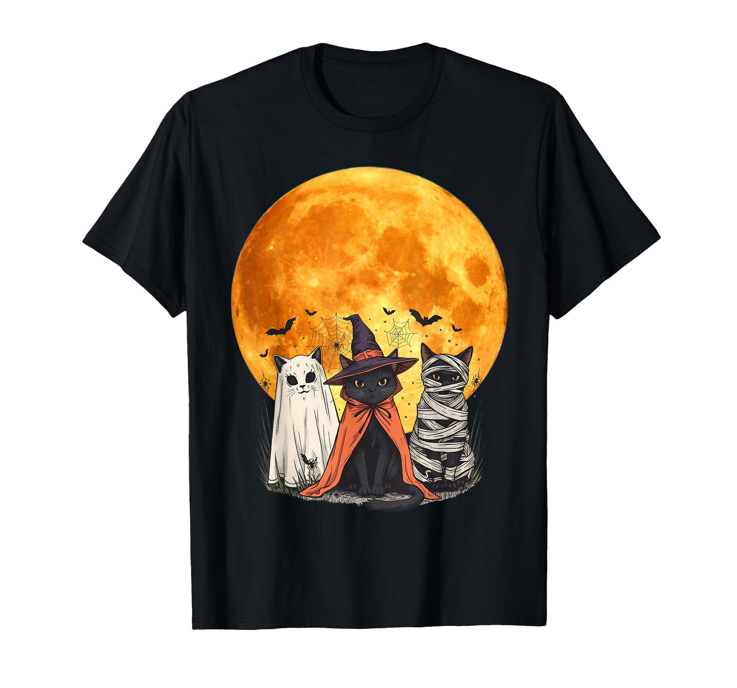 Retro Black Cat Witch Scary Halloween Moon T-Shirt