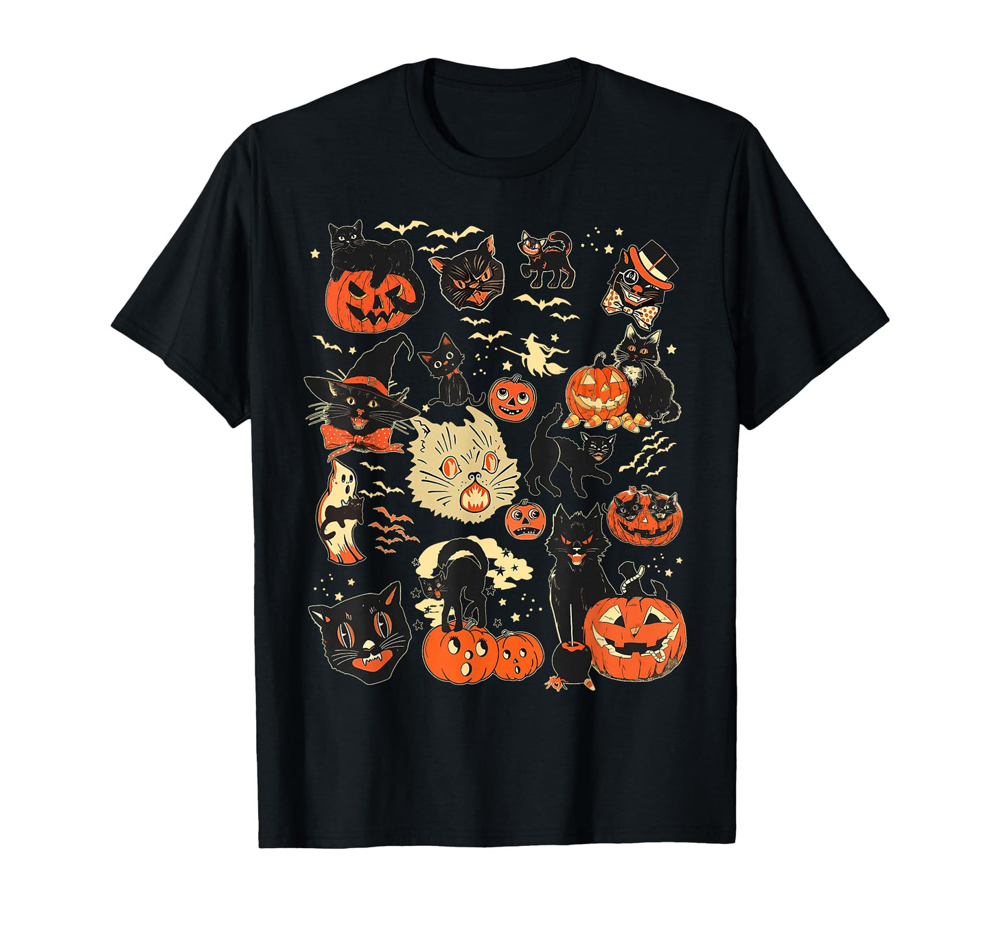 Retro Black Cat Halloween Pumpkin Costume for Women Men Kids T-Shirt