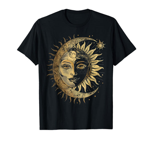 mystic sun and moon woman mystical flowers aesthetic T-Shirt