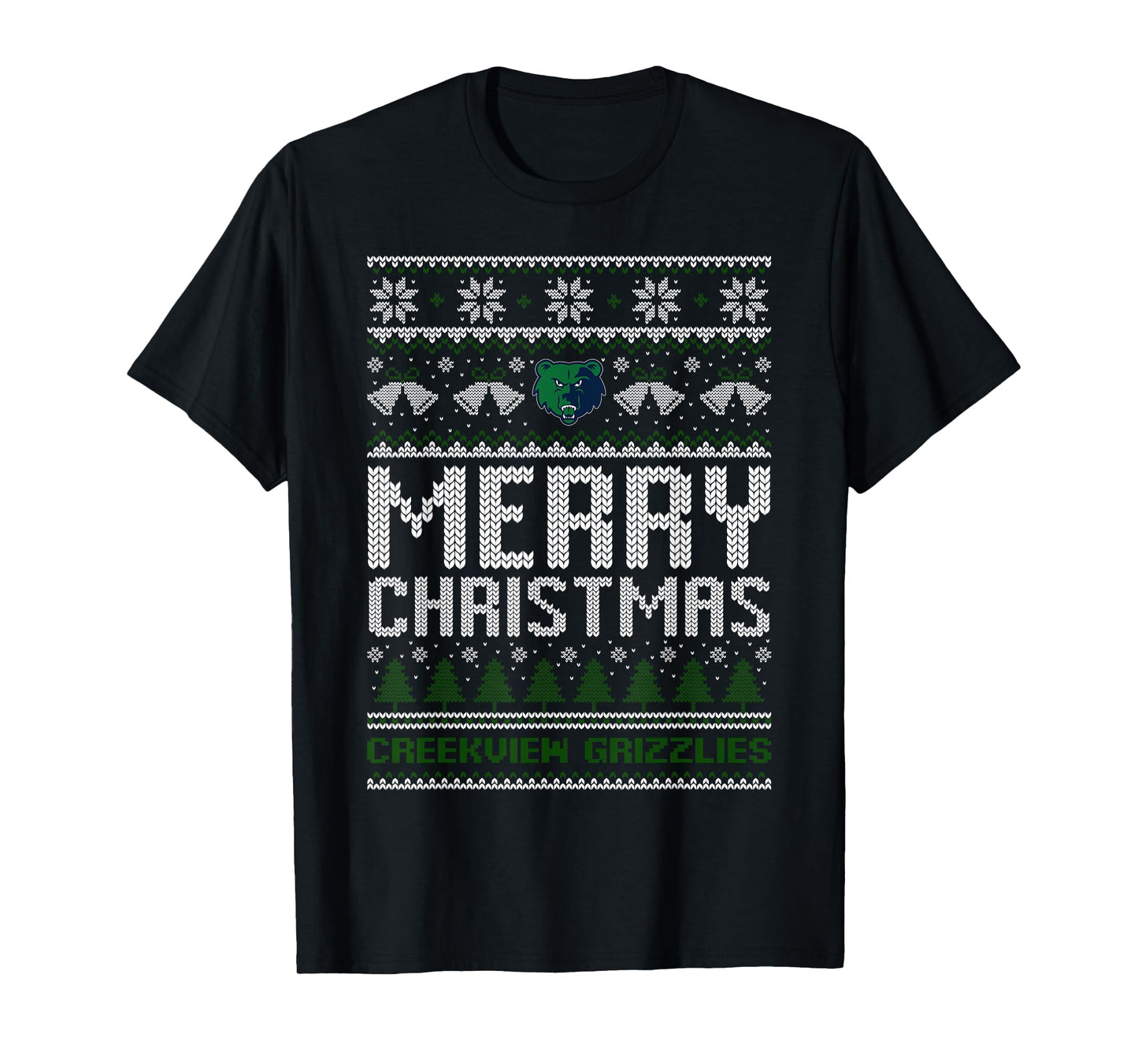 Creekview Grizzlies Logo Merry Christmas Ugly Sweater HS T-Shirt