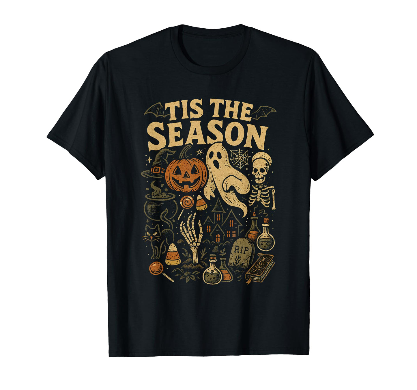 Tis The Season Halloween Retro Ghost Pumpkin Witch T-Shirt