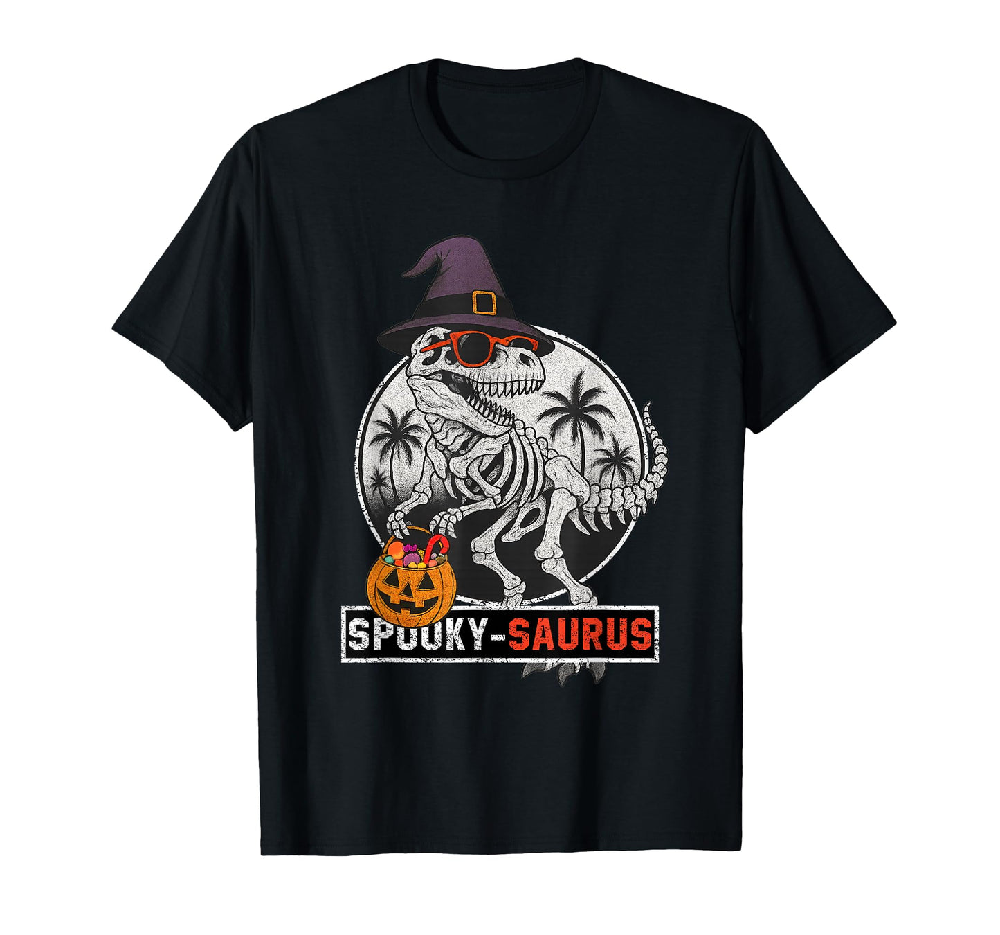 Halloween Saurus Skeleton Spooky Dinosaur Fun Witch Pumpkin T-Shirt