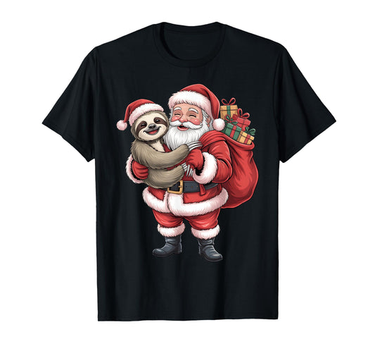 Cute Sloth Santa Christmas Holiday Cartoon Funny Sloth Gifts T-Shirt