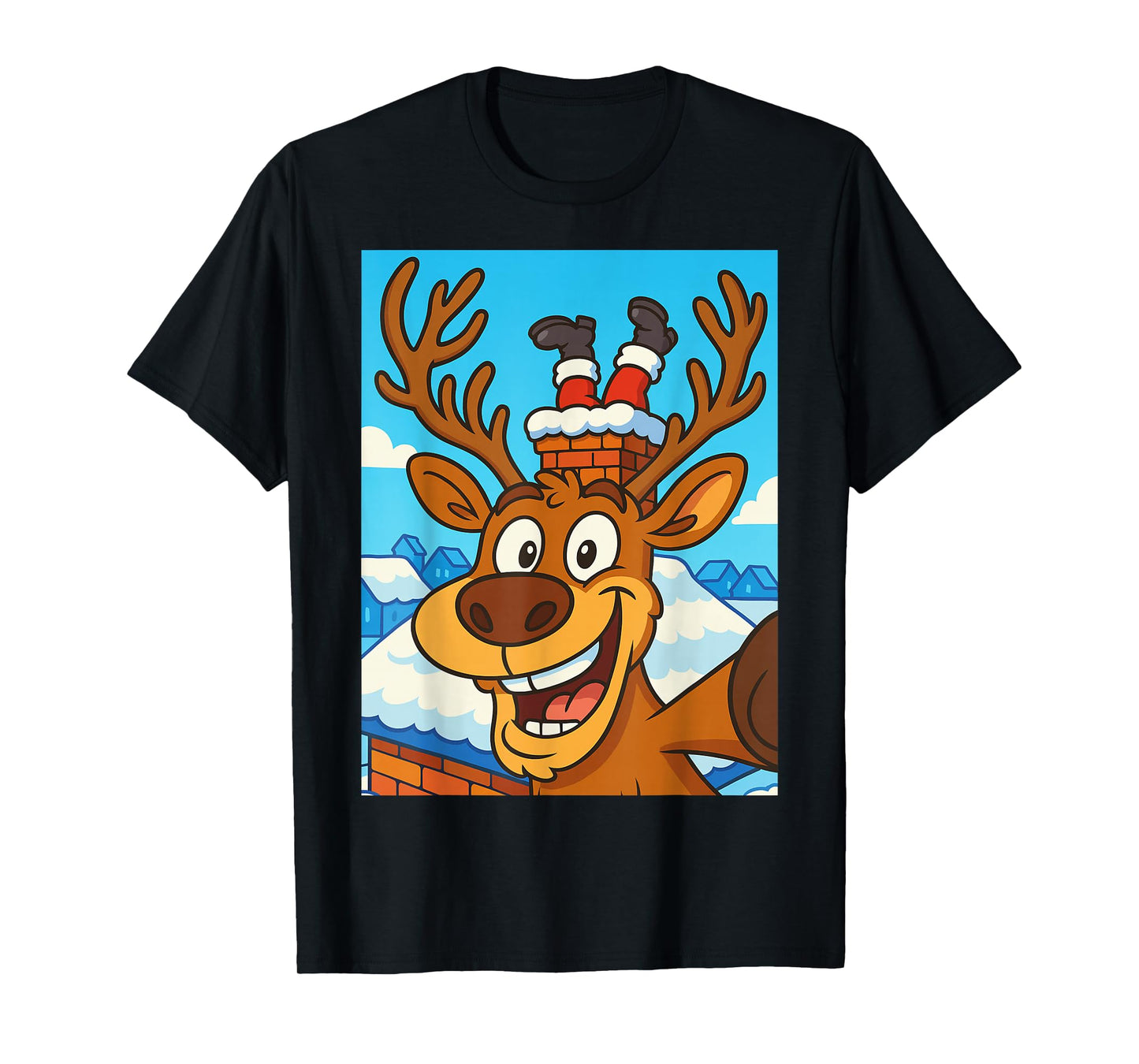Funny Reindeer Selfie Santa Boys Girls Christmas T-Shirt