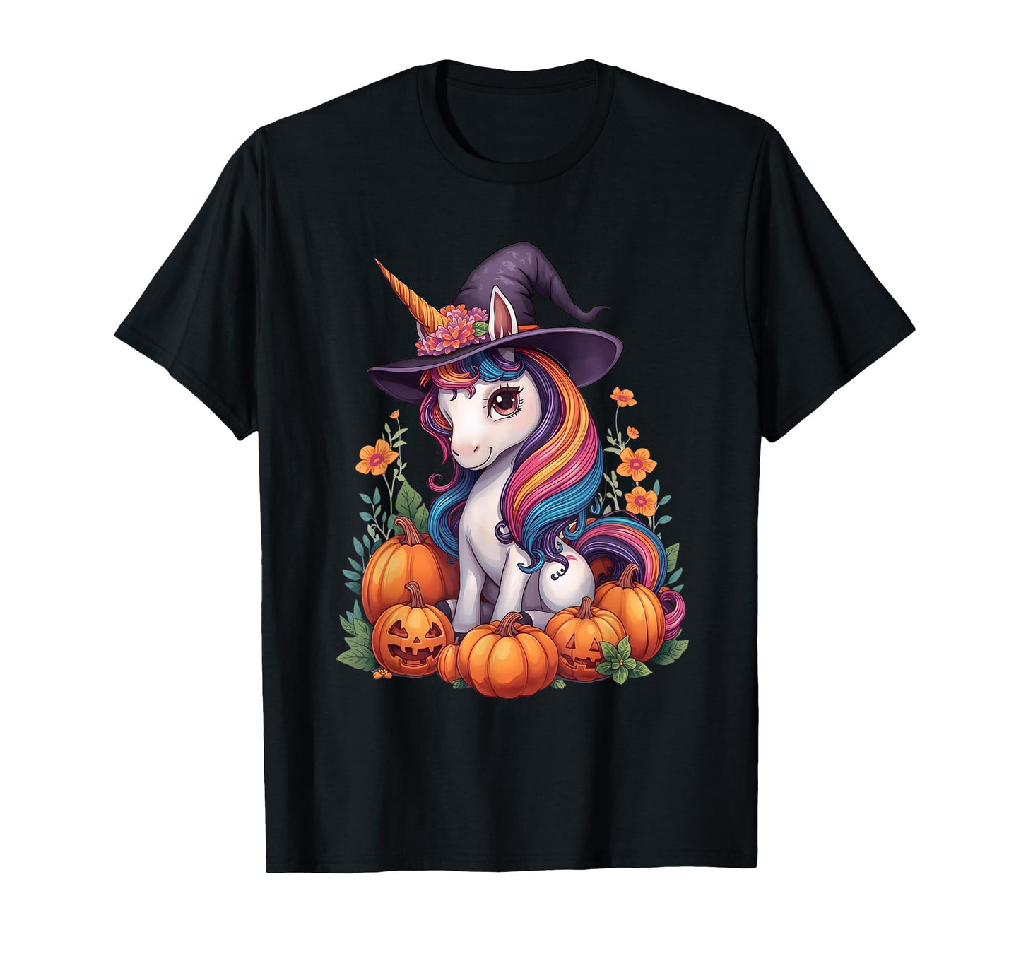 Cute Floral Unicorn Witch Halloween Matching Family Kids T-Shirt
