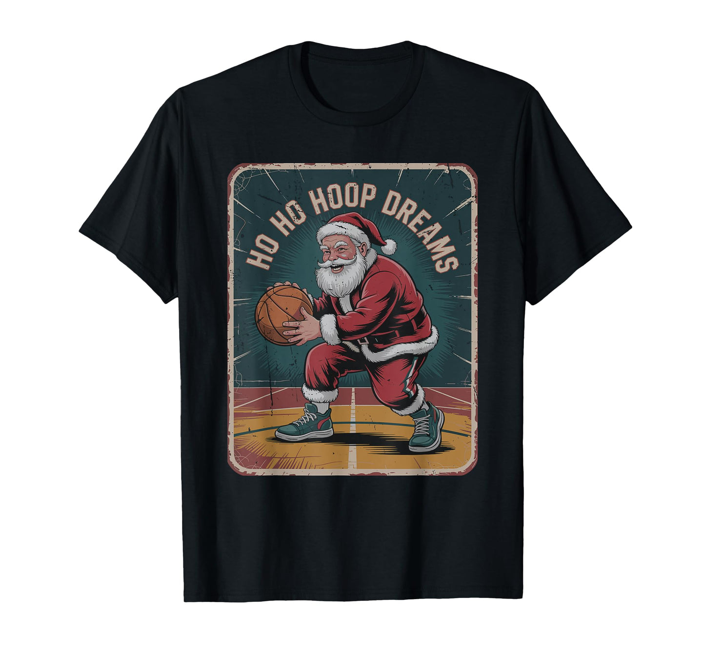 Vintage Santa Playing Basketball Retro Christmas Holiday T-Shirt