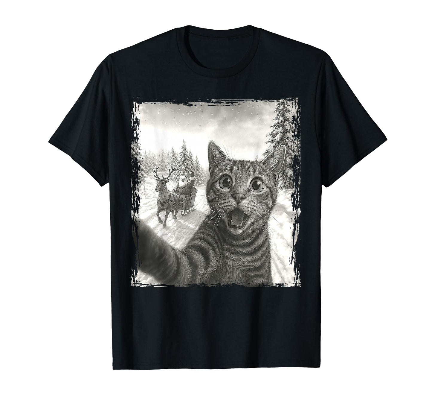 Selfie with Santa Sleigh Funny Cat Christmas Cat Mom Dad T-Shirt