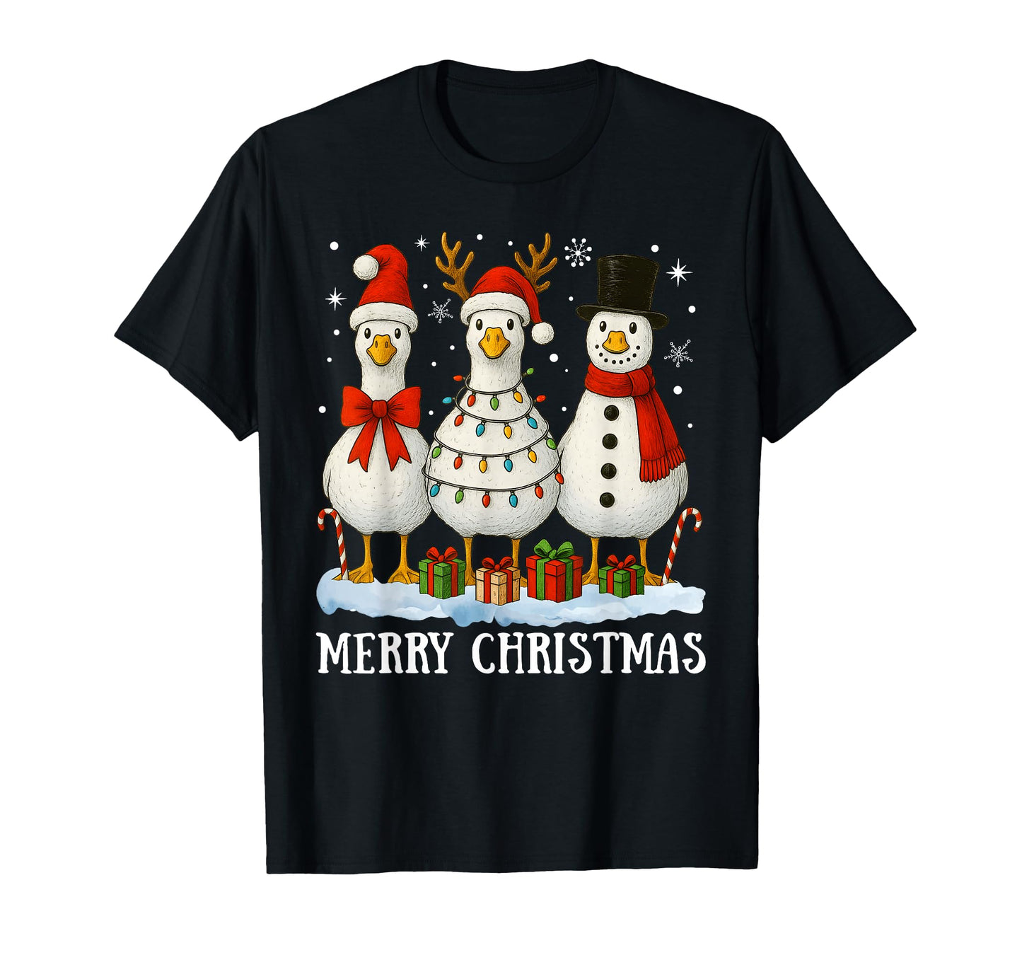 Funny Just A Merry Christmas Santa Snowman Reindeer Goose T-Shirt