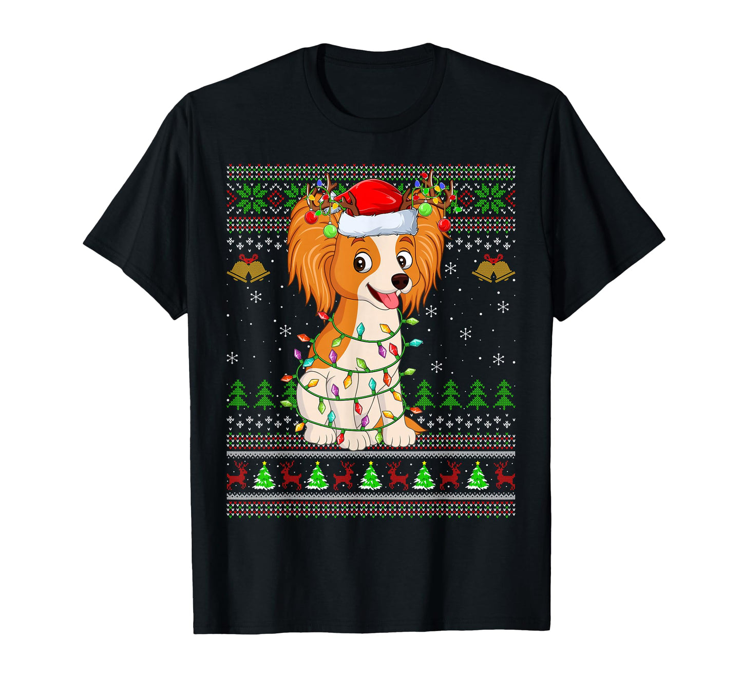 Papillon Dog Ugly Christmas Sweaters Holiday Santa Xmas T-Shirt