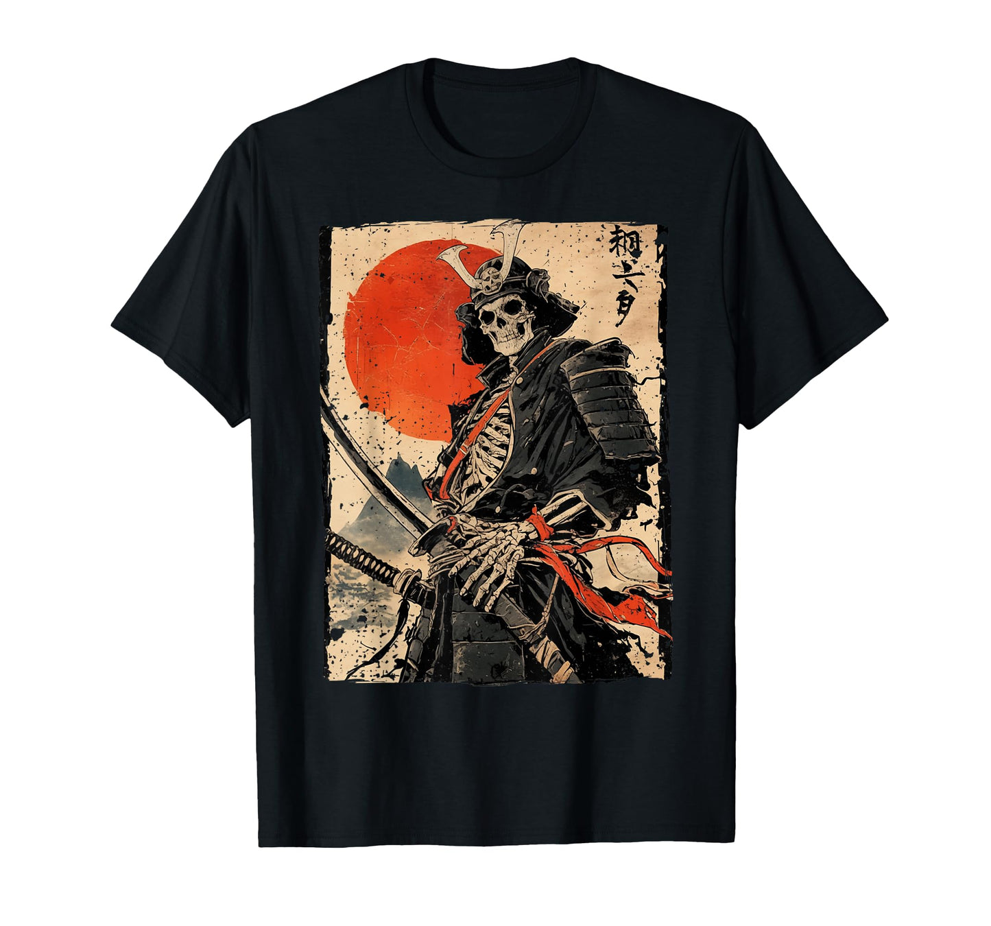 Japan Samurai Warrior Skeleton Ukiyo Ink Artwork Samurai T-Shirt