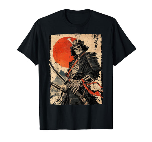 Japan Samurai Warrior Skeleton Ukiyo Ink Artwork Samurai T-Shirt