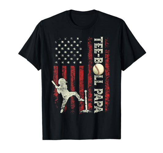 Tee-Ball Papa US Flag Gifts Dad Men Patriotic Fathers Day T-Shirt