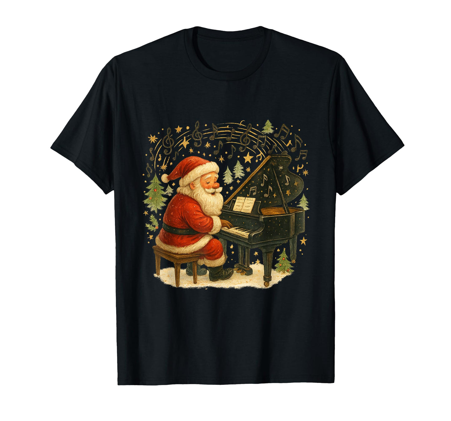 Santa at The Piano - Festive Holiday Design T-Shirt