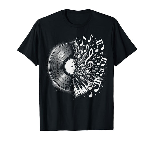 Vinyl Record Music Notes Retro Piano T-Shirt