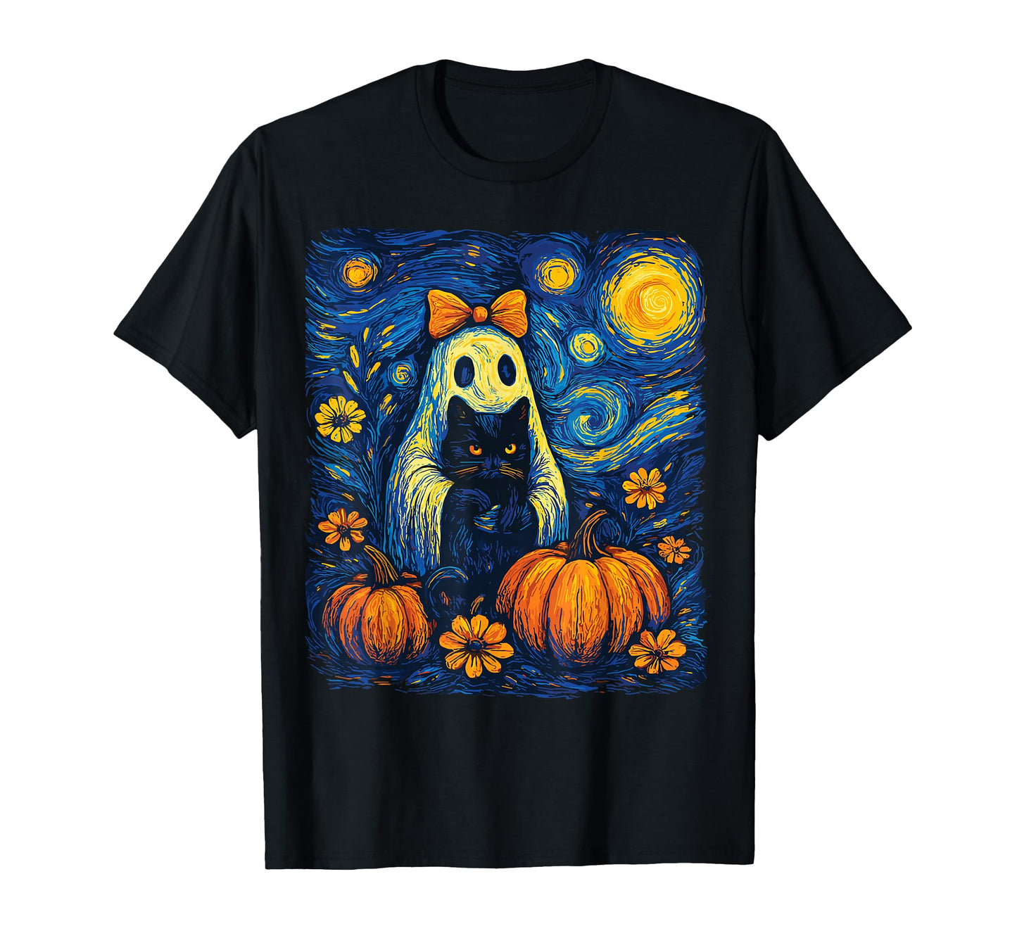 Retro Halloween Ghost Holding Black Cat Costume Men Women T- T-Shirt