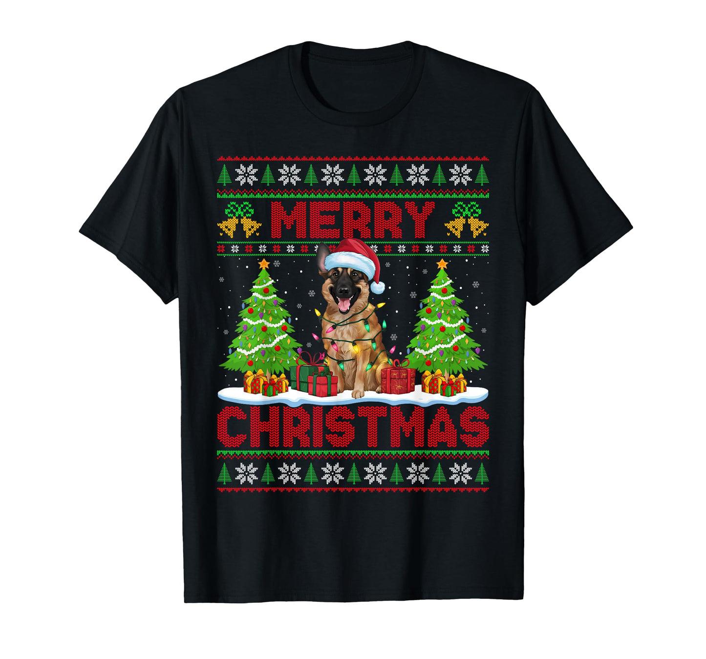 Belgian Shepherd Ugly Christmas Sweaters Pet Dog Lights Xmas T-Shirt